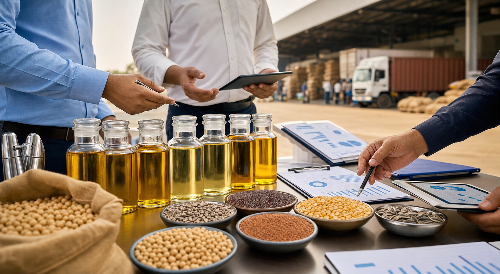 Edible oil and grain sample review with procurement team